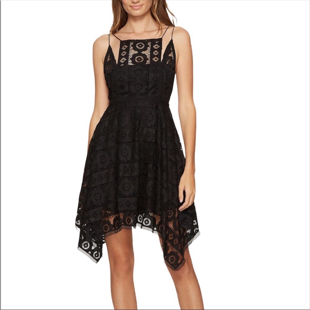 Free People Just Like Honey Black Lace Asymmetrical Mini Dress